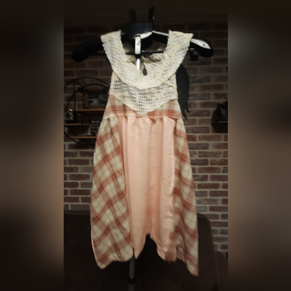 POL Peach and Plaid Tank Top